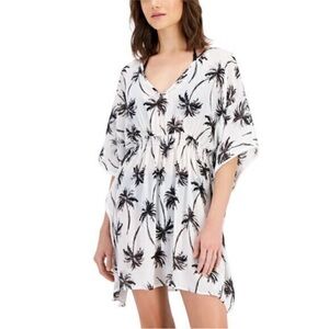 Miken NWT S Black and White SHEER PONCHO TYPE Swim Coverup Palm Tree Print